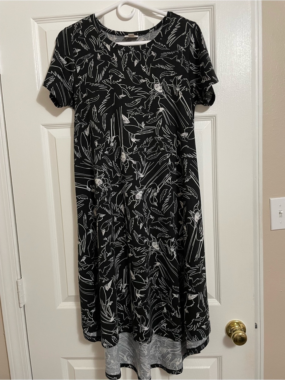 LuLaRoe Disney Villains Carly Dress XS Maleficent Diablo High Low Swing Black